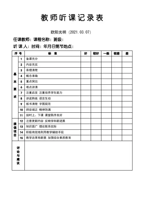 2021年教师听课记录表