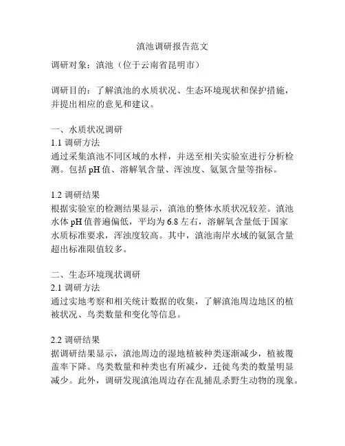 滇池调研报告范文