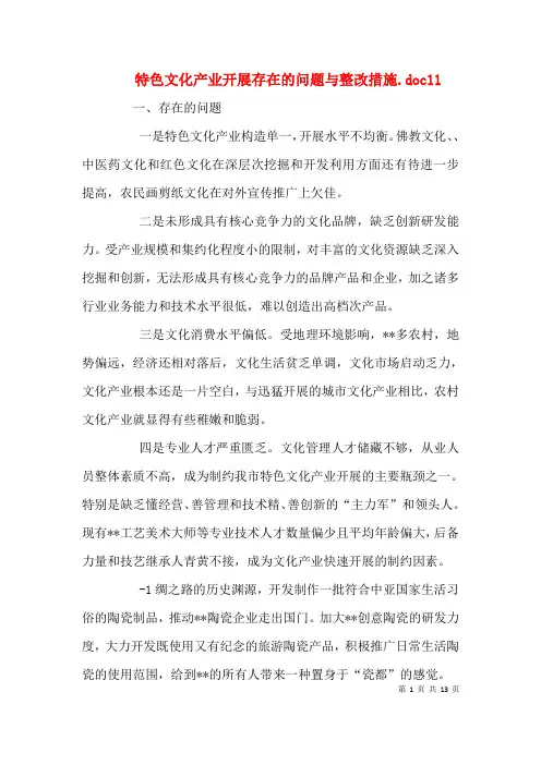 特色文化产业发展存在的问题与整改措施11