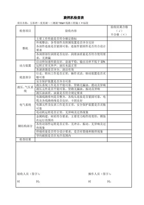 旋挖机、挖掘机、起重机检查记录