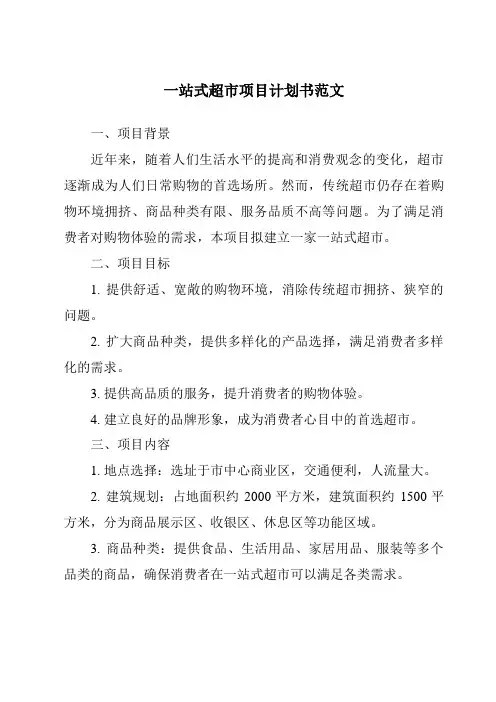 一站式超市项目计划书范文