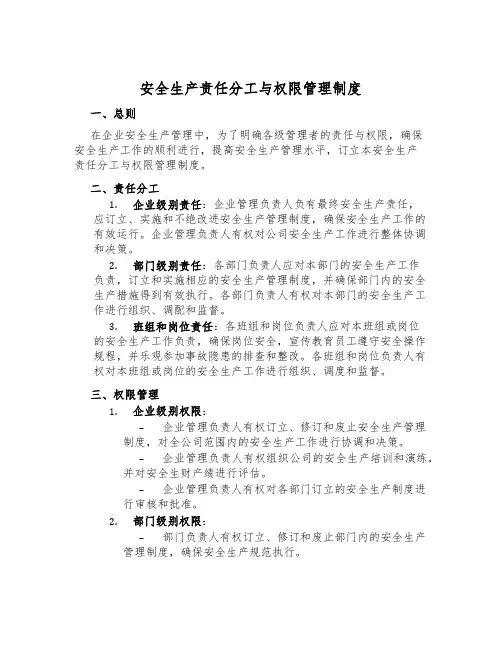 安全生产责任分工与权限管理制度