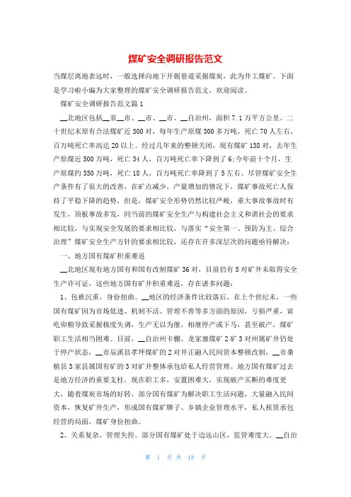 煤矿安全调研报告范文