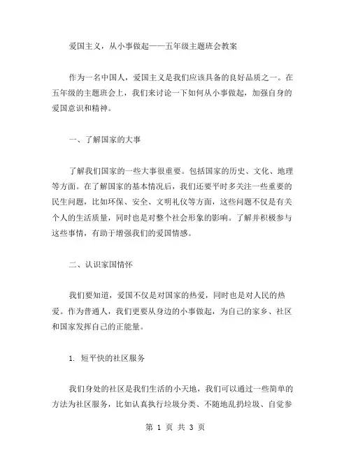 爱国主义,从小事做起——五年级主题班会教案
