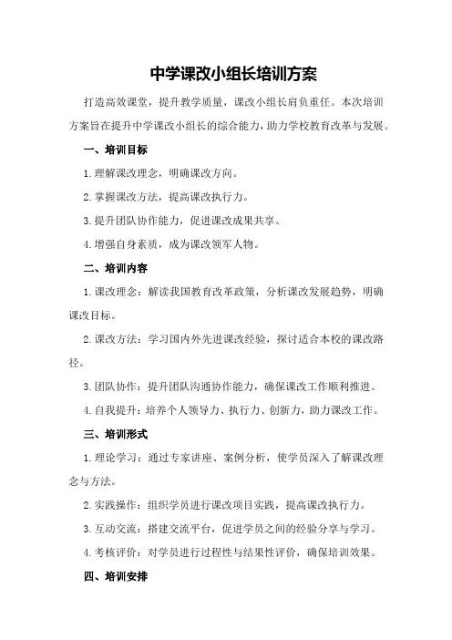 中学课改小组长培训方案