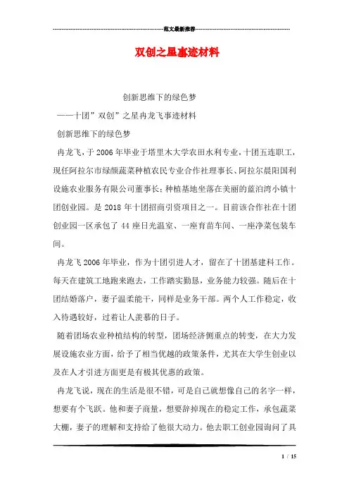 双创之星事迹材料