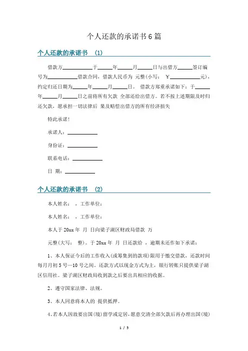 个人还款的承诺书6篇
