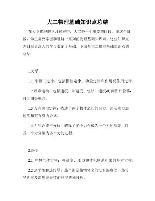 大二物理基础知识点总结