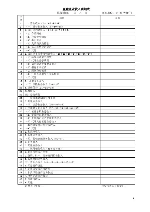 金融企业收入明细表