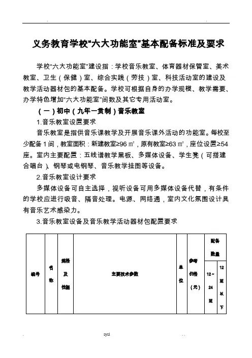 六大功能室基本配备标准及要求