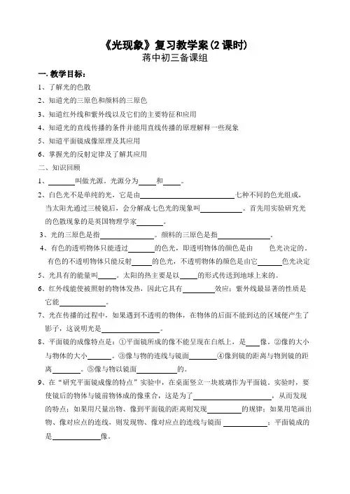 中考物理一轮复习光现象透镜及其应用教学案