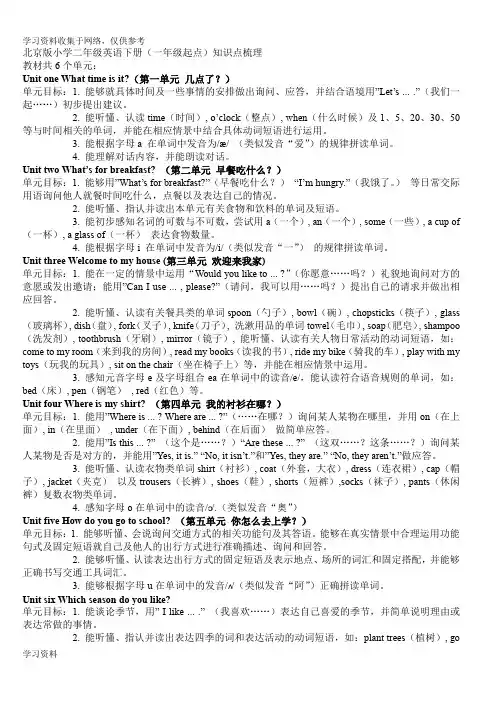 北京版小学二年级英语全部知识点梳理