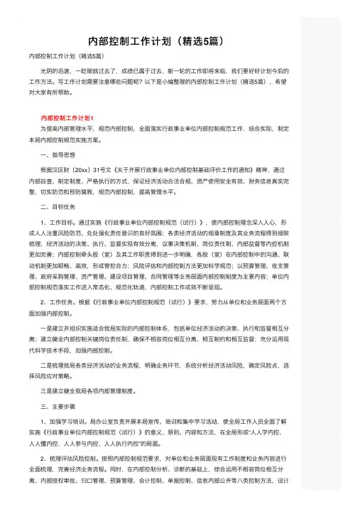 内部控制工作计划（精选5篇）