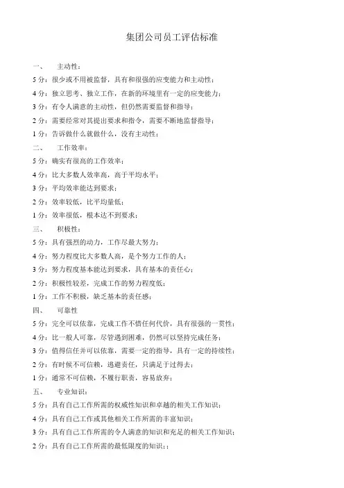 集团公司员工评估标准