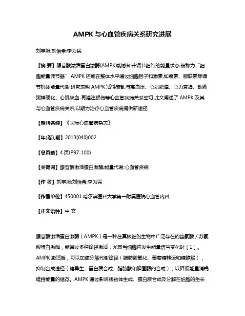 AMPK与心血管疾病关系研究进展