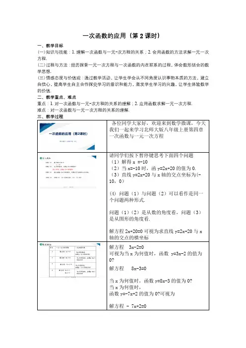 一次函数的应用(第2 课时) 教学设计