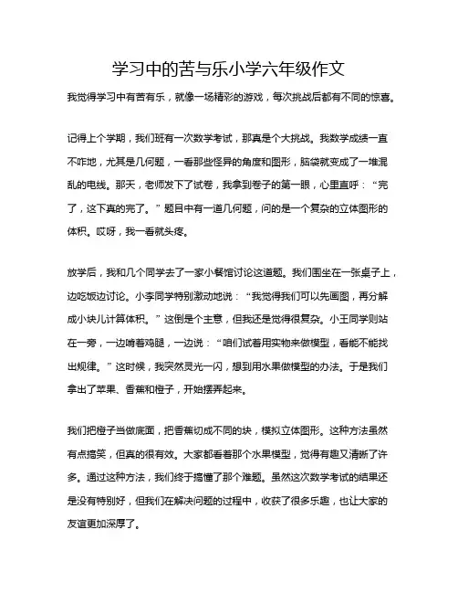 学习中的苦与乐小学六年级作文