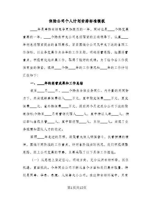 2024年保险公司个人计划安排标准模板（五篇）