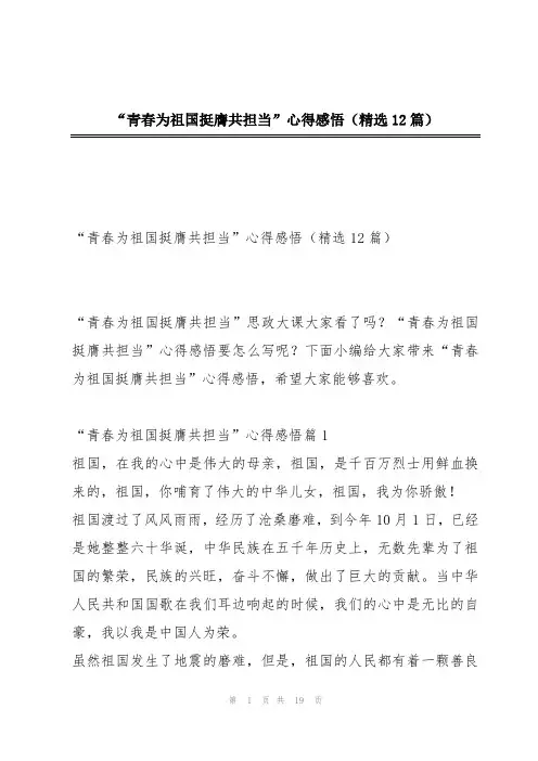 “青春为祖国挺膺共担当”心得感悟(精选12篇)