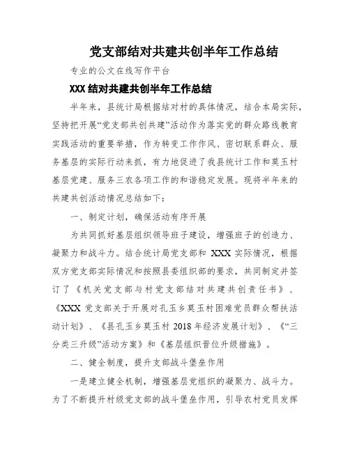 党支部结对共建共创半年工作总结