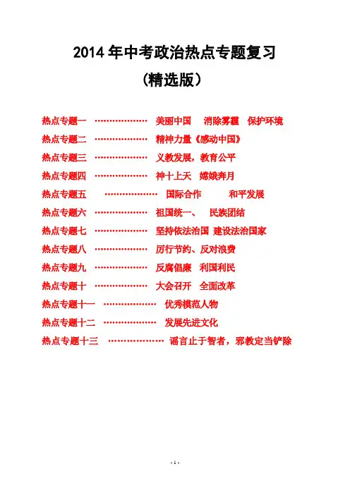 2014年中考政治热点专题复习(精选版)