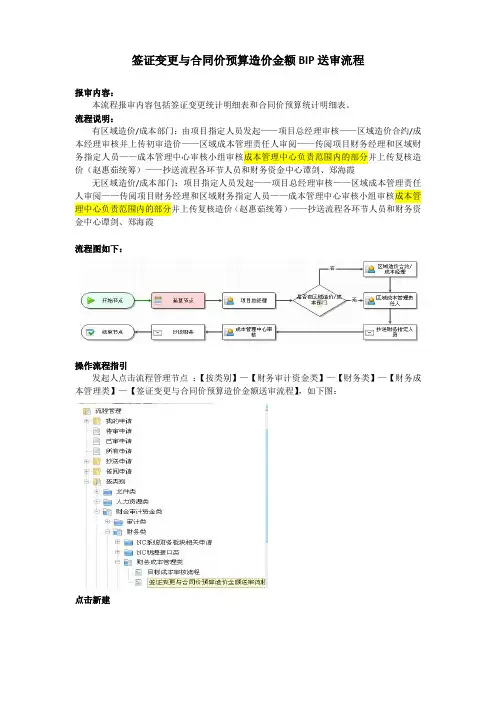 签证变更与合同价预算造价金额BIP送审流程