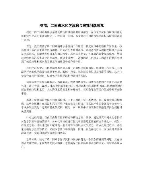 核电厂二回路水化学沉积与腐蚀问题研究