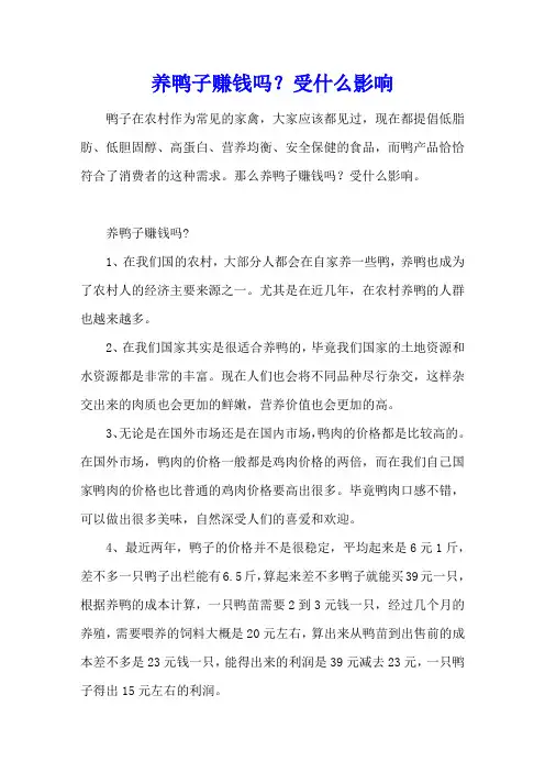 养鸭子赚钱吗？受什么影响