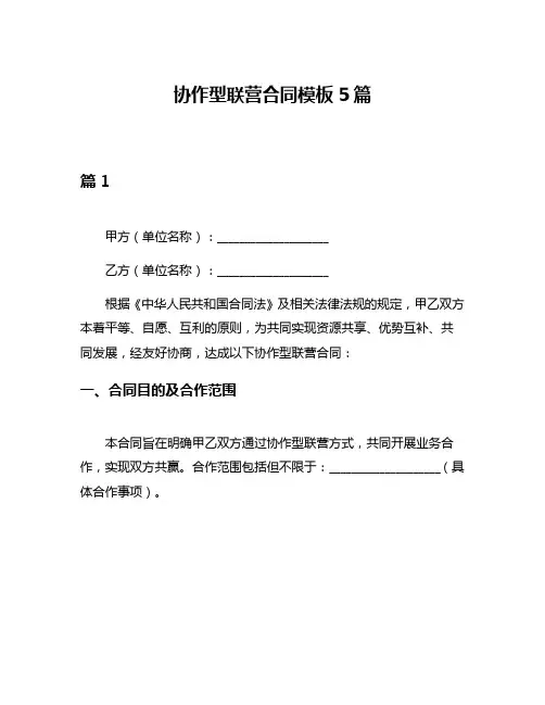 协作型联营合同模板5篇