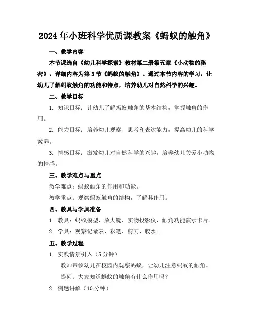 2024年小班科学优质课教案《蚂蚁的触角》