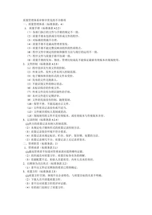 ISO9001审核不合格项目汇总