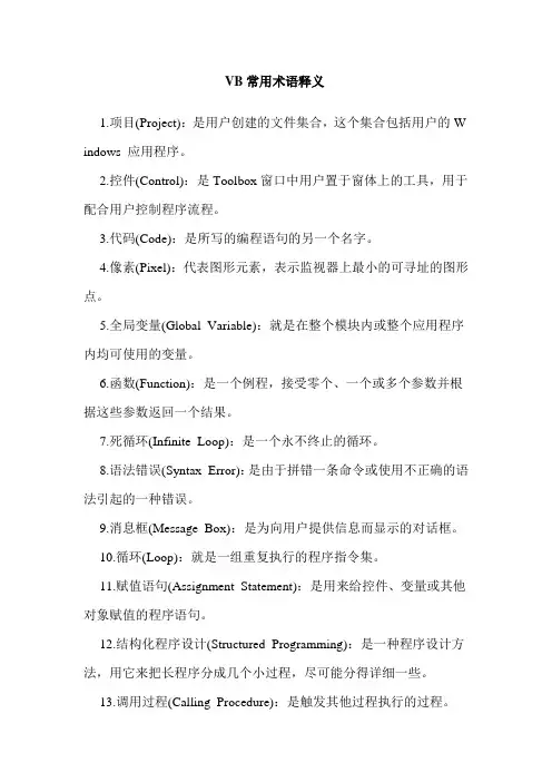 VB常用术语释义