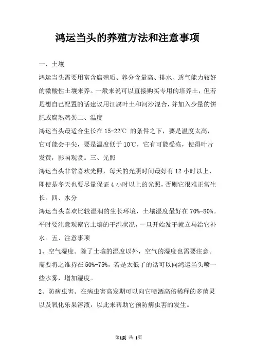 鸿运当头的养殖方法和注意事项 