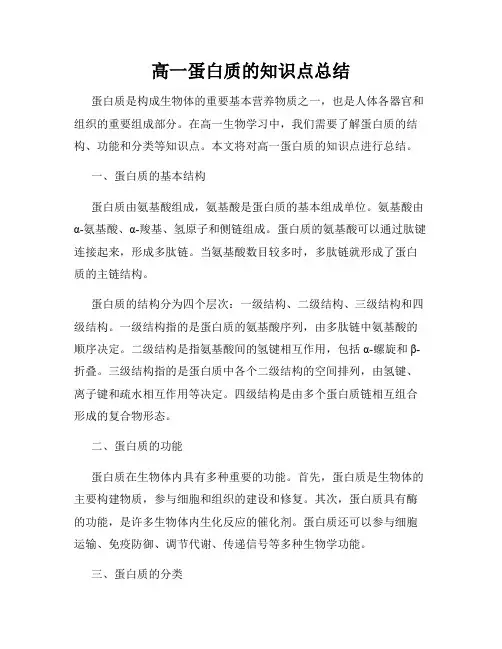高一蛋白质的知识点总结