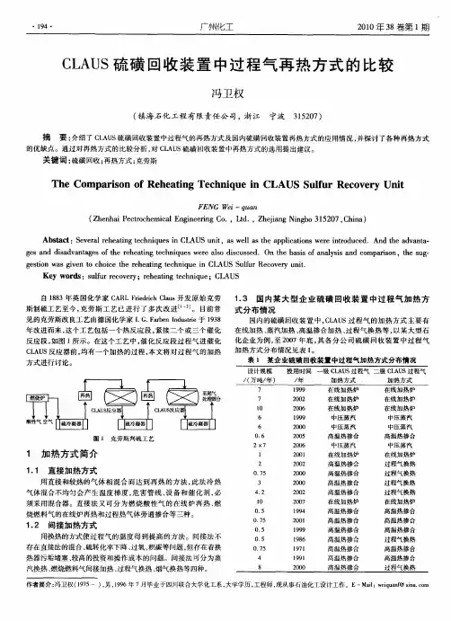 CLAUS硫磺回收装置中过程气再热方式的比较