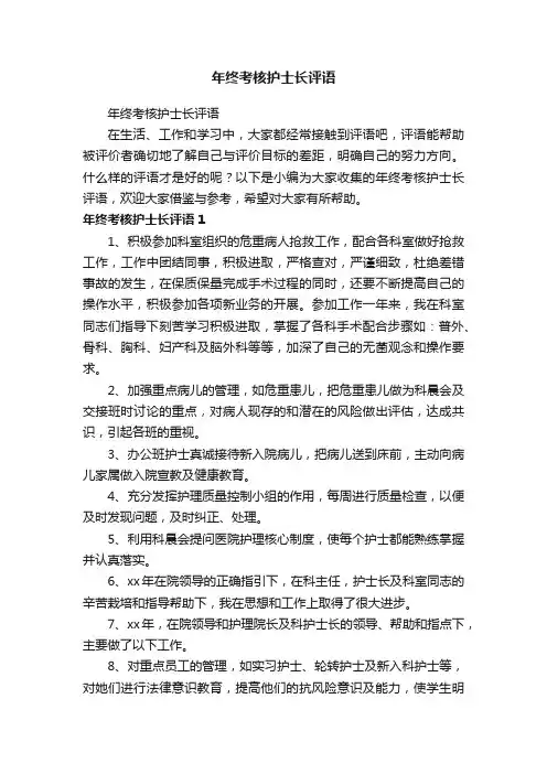 年终考核护士长评语