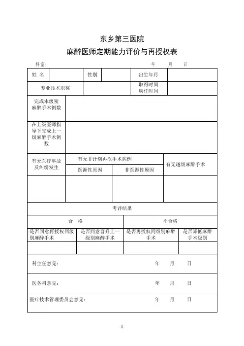 麻醉医师能力评价与再授权表