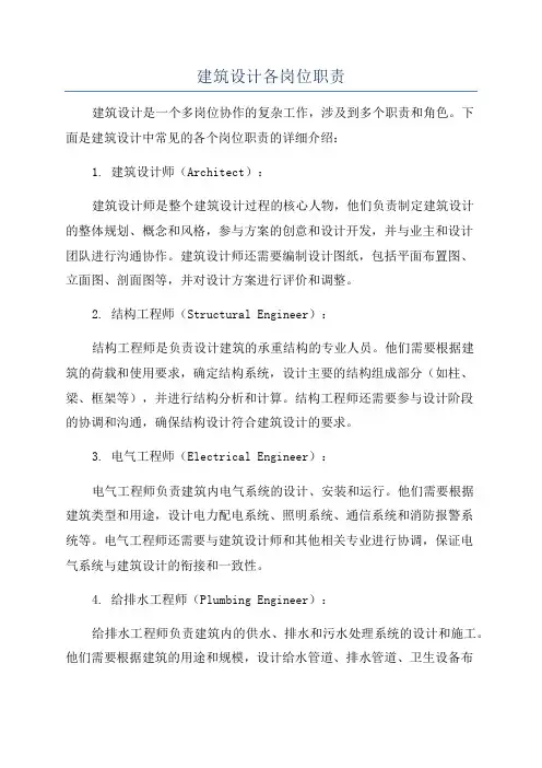 建筑设计各岗位职责