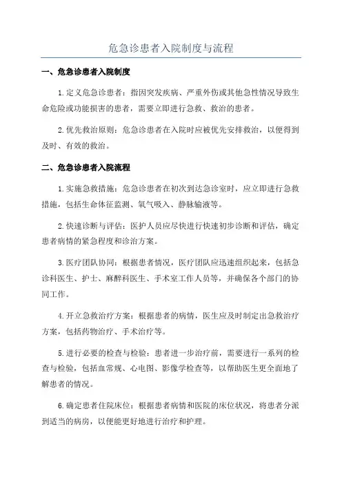 危急诊患者入院制度与流程
