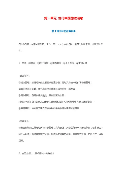 高中人教版历史选修四(中外历史人物评说)知识点总结