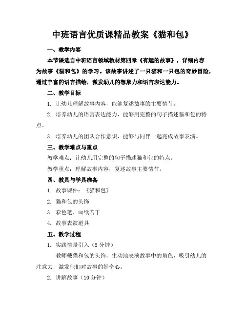 中班语言优质课精品教案《猫和包》