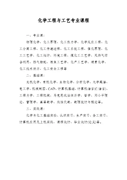 化学工程与工艺专业课程