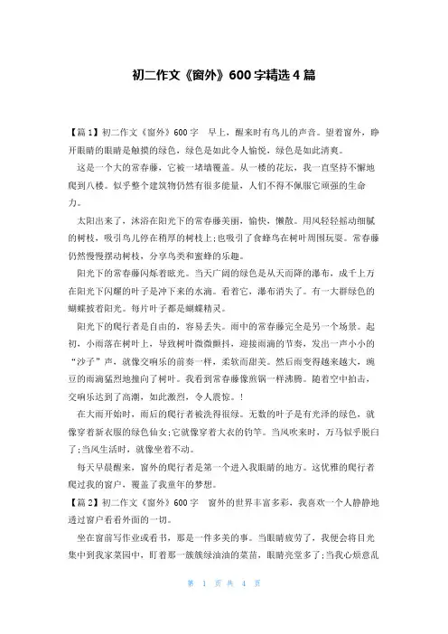 初二作文《窗外》600字精选4篇