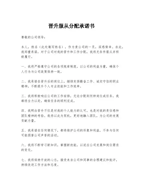 晋升服从分配承诺书