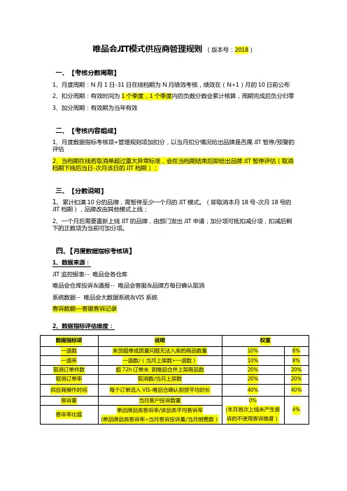 唯品会JIT模式供应商管理规则