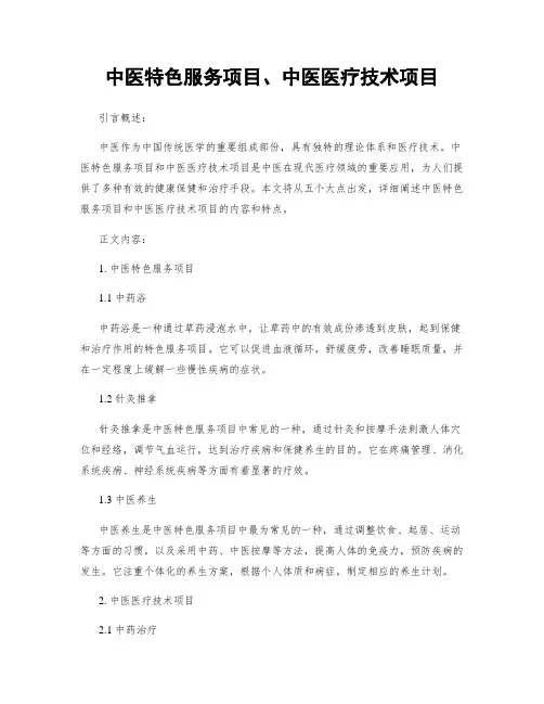 中医特色服务项目、中医医疗技术项目