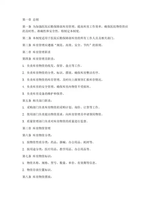 医院后勤保障部库房管理制度