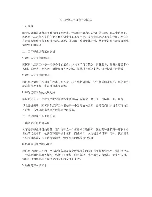 园区孵化运营工作计划范文