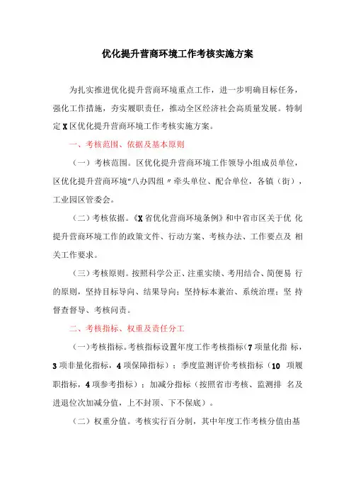 优化提升营商环境工作考核实施方案最新