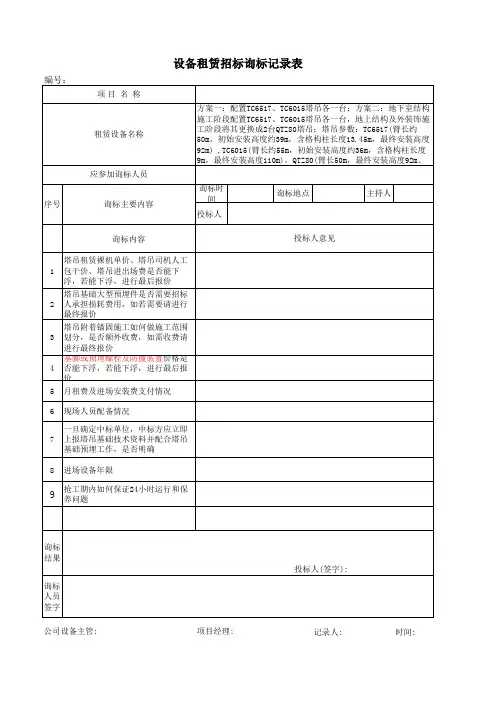 设备租赁招标询标记录表